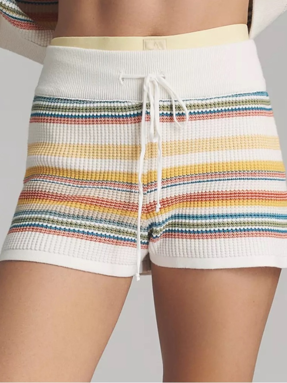Anthropologie DailyPractice White Knit Lounge Shorts with Stripes